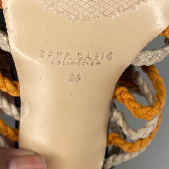 ZARA Leather Orange Black Beige Braided Stiletto Sandals Sz Us 5 Retro - Picture 9 of 13